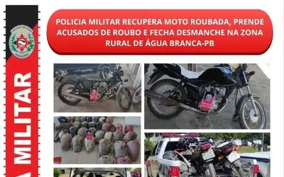PM recupera moto roubada, fecha desmanche de motos e prende suspeitos na zona rural de Água Branca